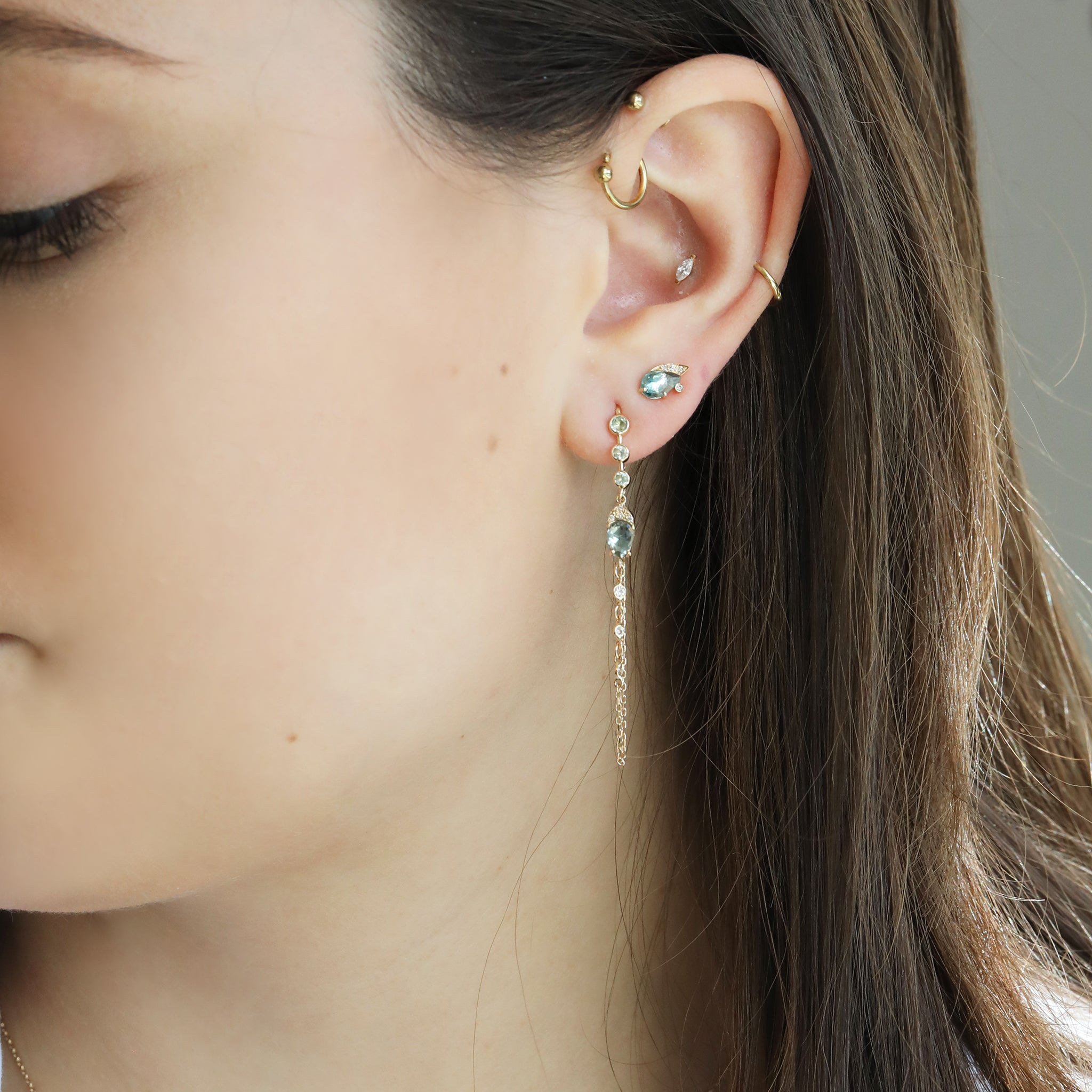 Mint Green Tourmaline &amp; Diamond Chain Wrap Earrings - Peridot Fine Jewelry - Celine Daoust