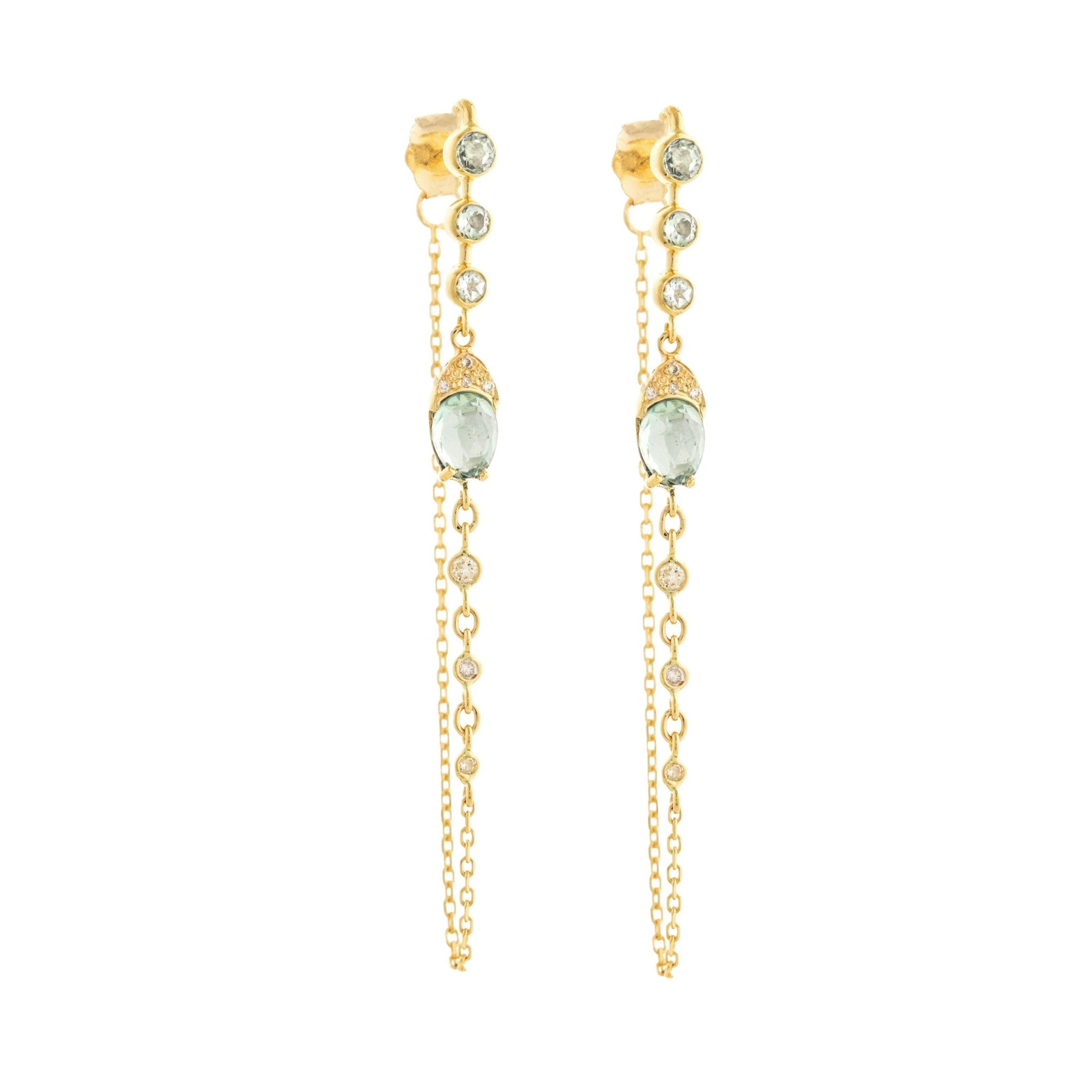 Mint Green Tourmaline &amp; Diamond Chain Wrap Earrings - Peridot Fine Jewelry - Celine Daoust