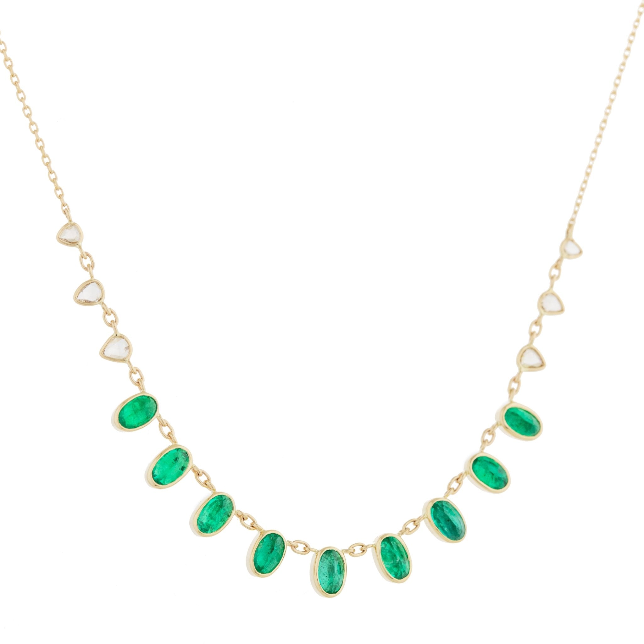 Multi Emerald Drop Necklace with Rosecut Diamonds - Peridot Fine Jewelry - Celine Daoust