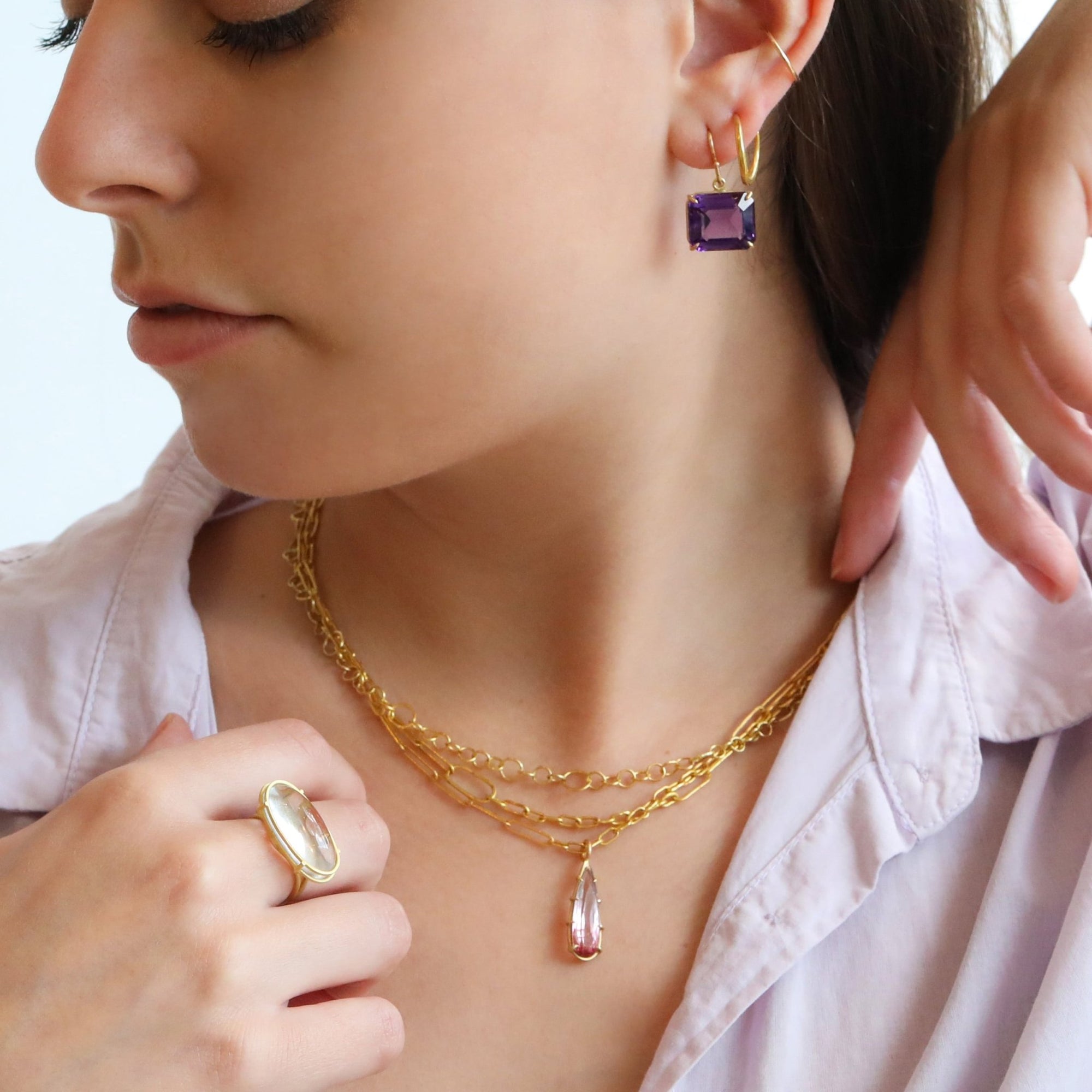 Multi Prong-Set Teardrop Pink Tourmaline Pendant - Peridot Fine Jewelry - Rosanne Pugliese
