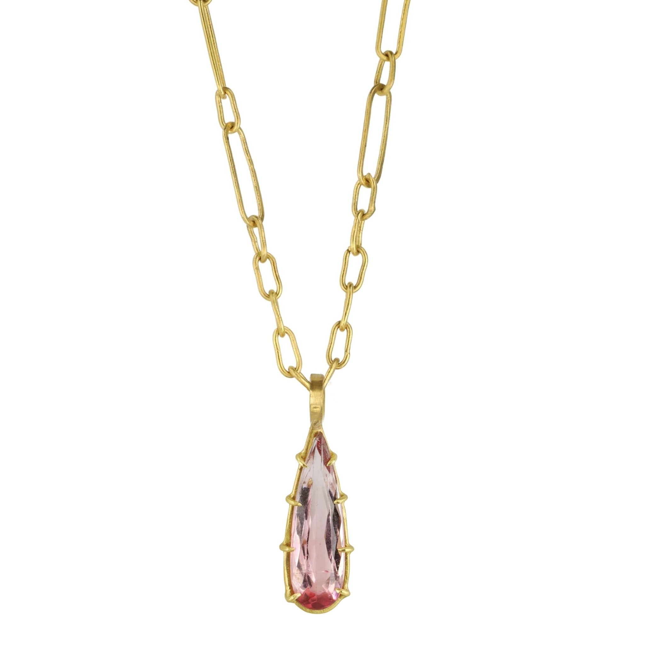Multi Prong-Set Teardrop Pink Tourmaline Pendant - Peridot Fine Jewelry - Rosanne Pugliese