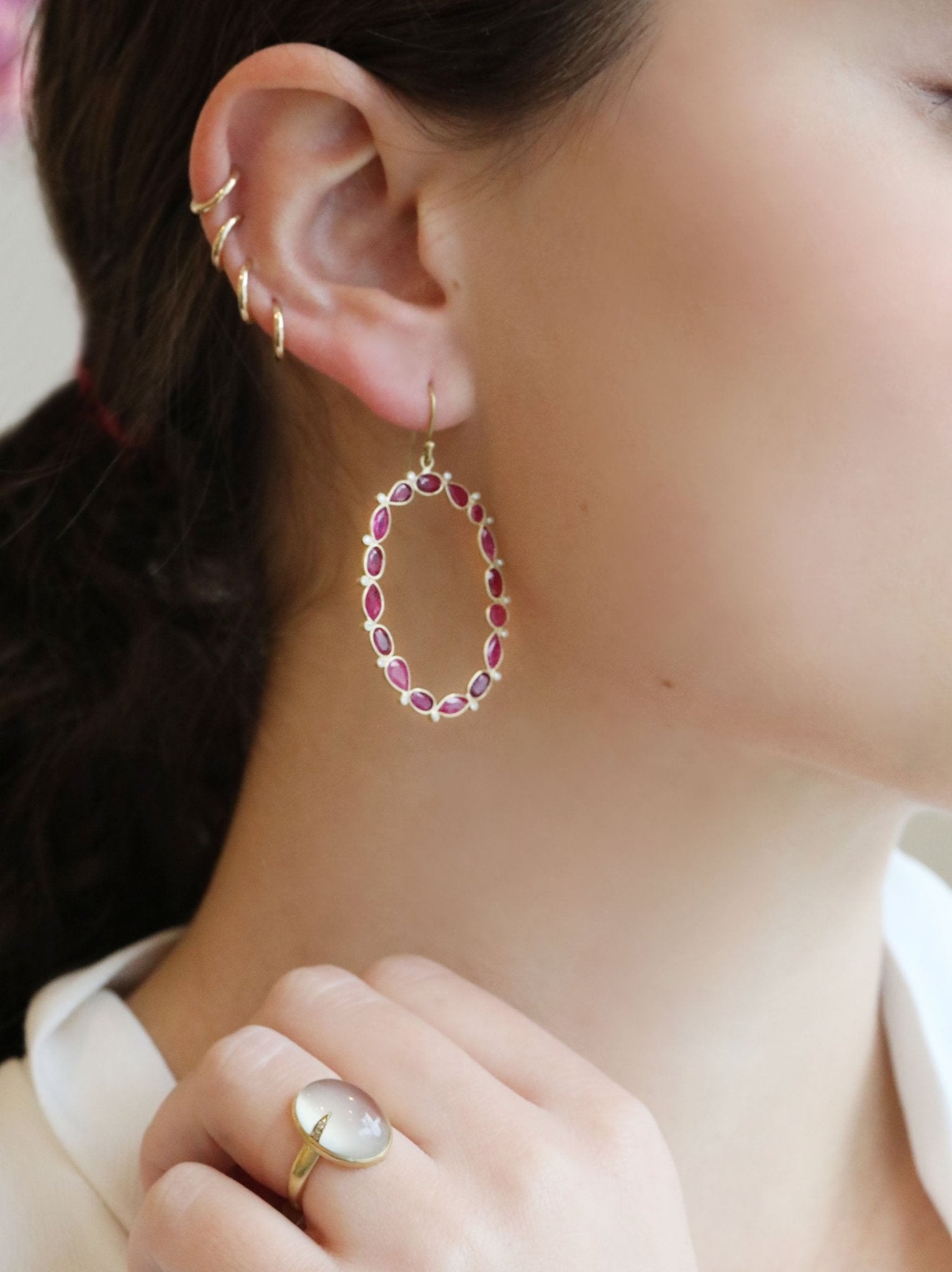 Multi-Shape Ruby &quot;Mix-It-Up&quot; Earrings with Diamonds - Peridot Fine Jewelry - Kothari