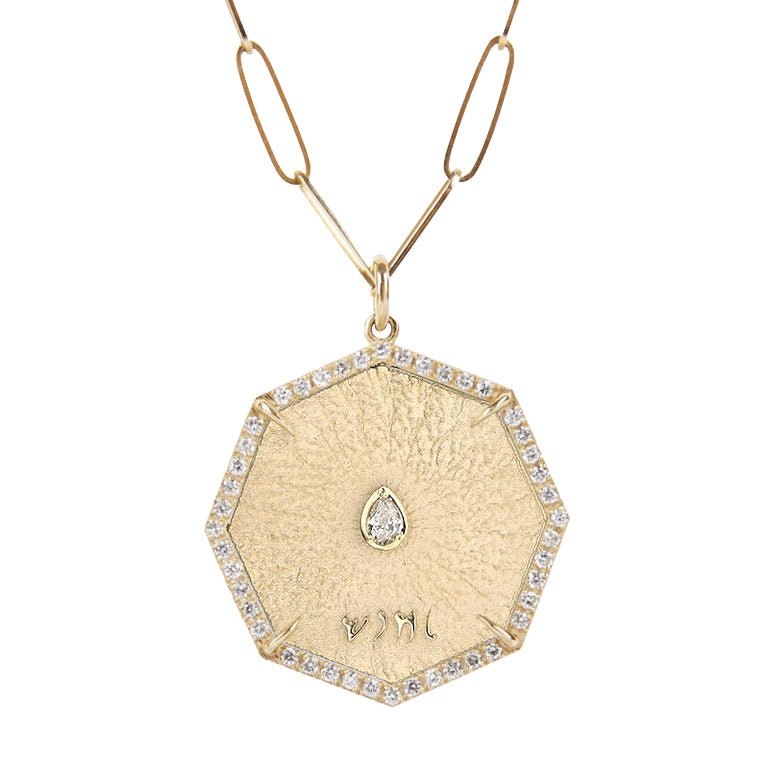 Zahava Octagon &quot;Seek&quot; Pendant with Center Pear and Pave Diamond Border