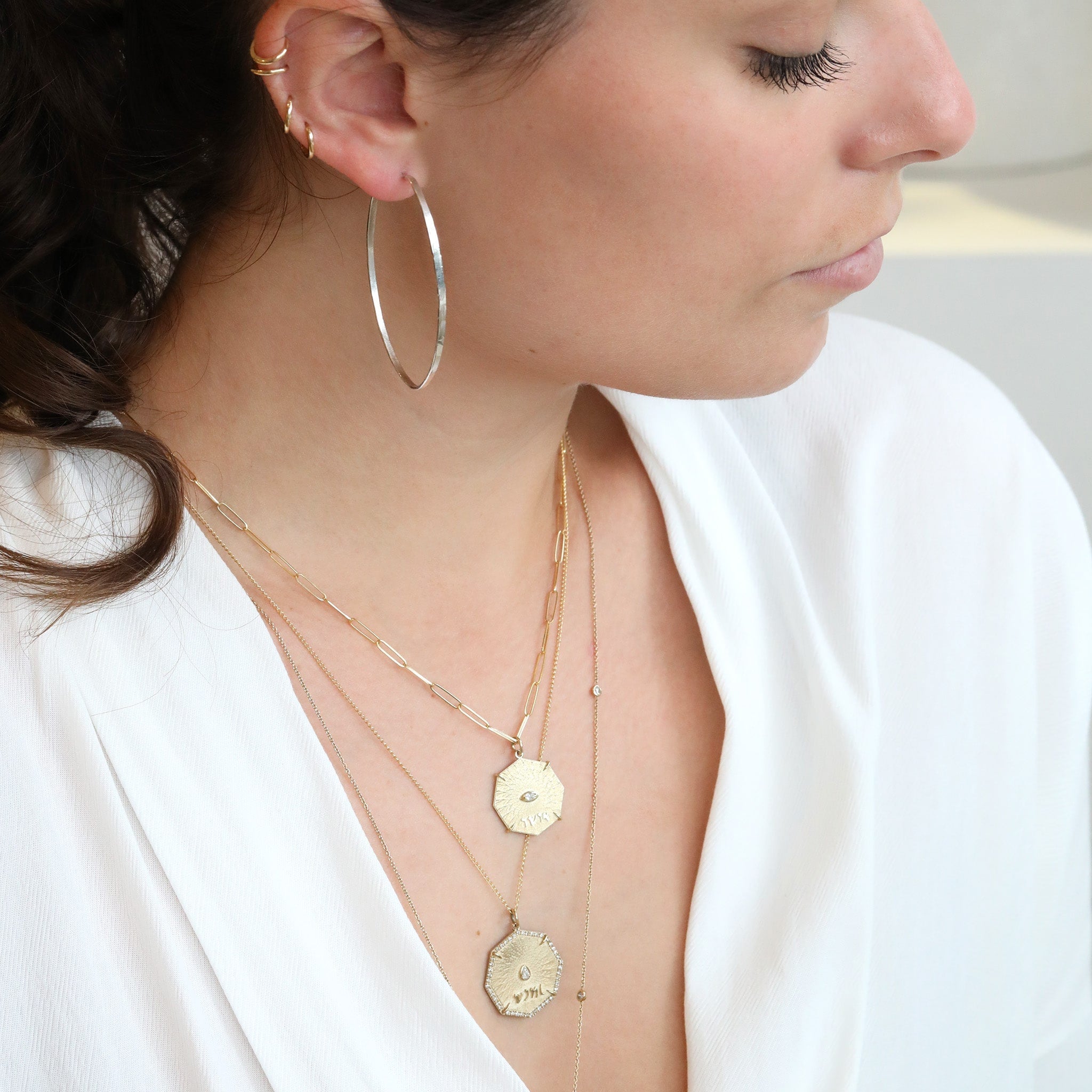 Zahava Octagon &quot;Seek&quot; Pendant with Center Pear and Pave Diamond Border