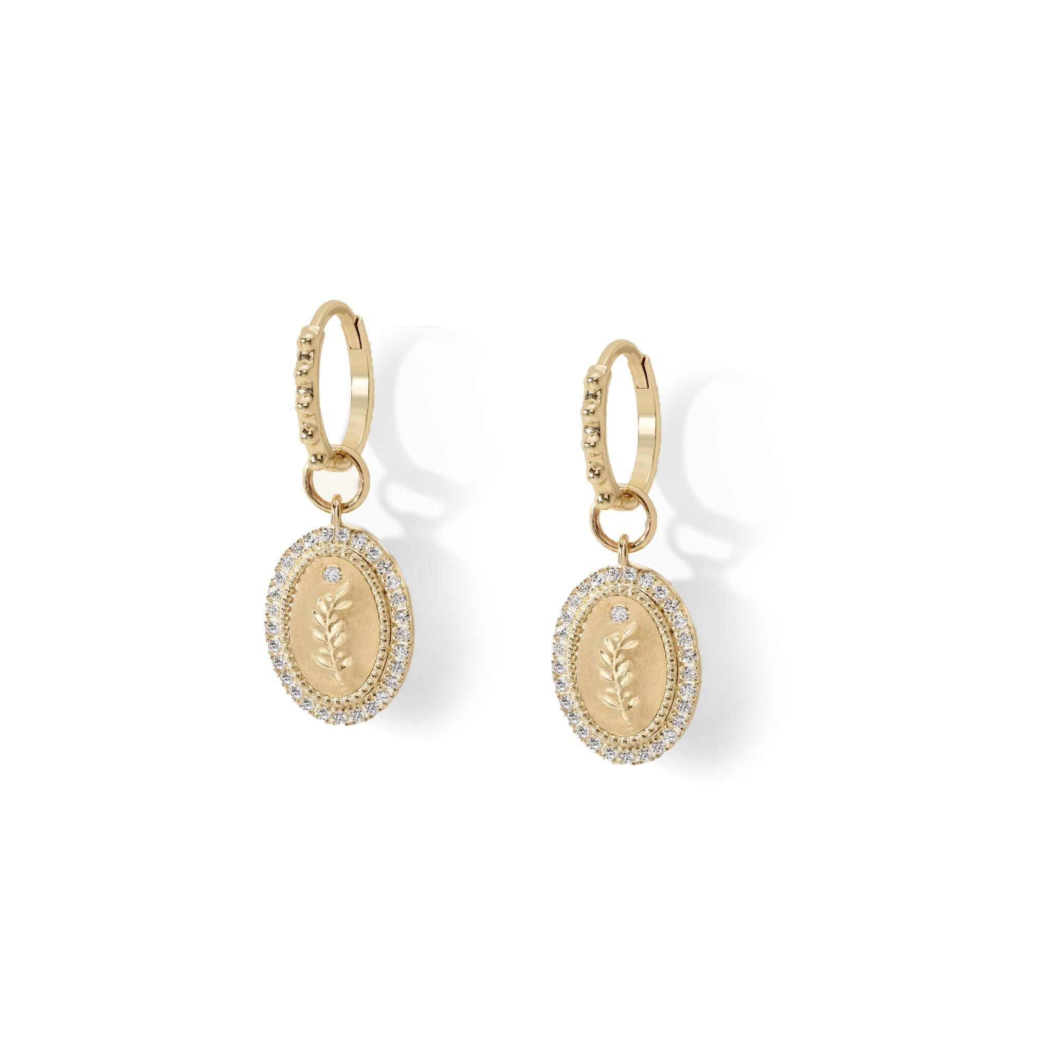 &quot;Olive Branch&quot; Earring Charm with Pave Diamond Border - Peridot Fine Jewelry - Zahava