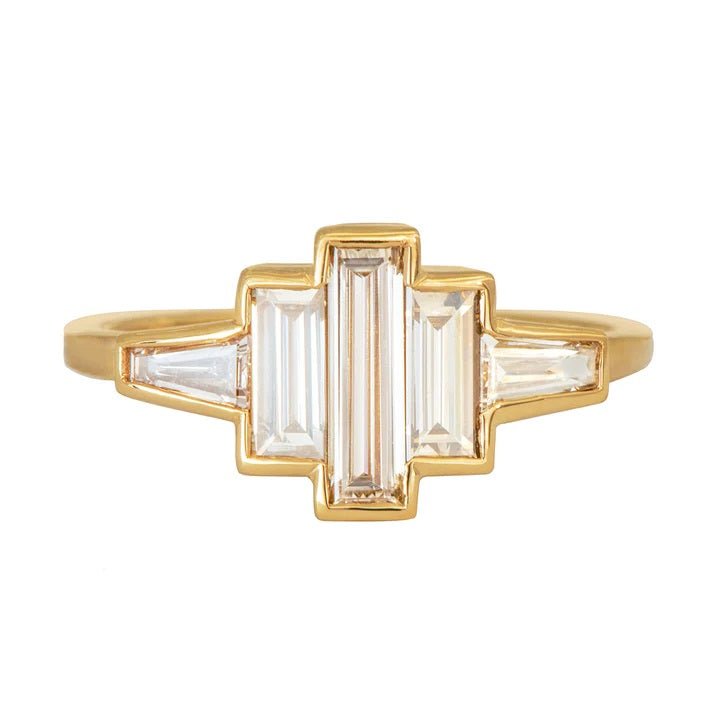 Artemer ORDER ONLY: 18K Gold Art Deco Bezel-Set Baguette Diamond Ring