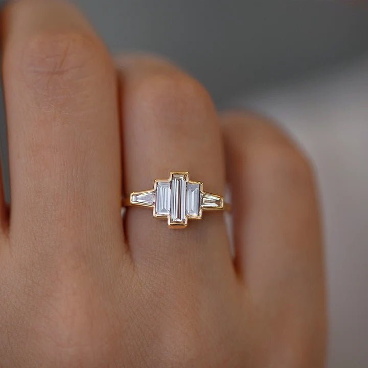 Artemer ORDER ONLY: 18K Gold Art Deco Bezel-Set Baguette Diamond Ring