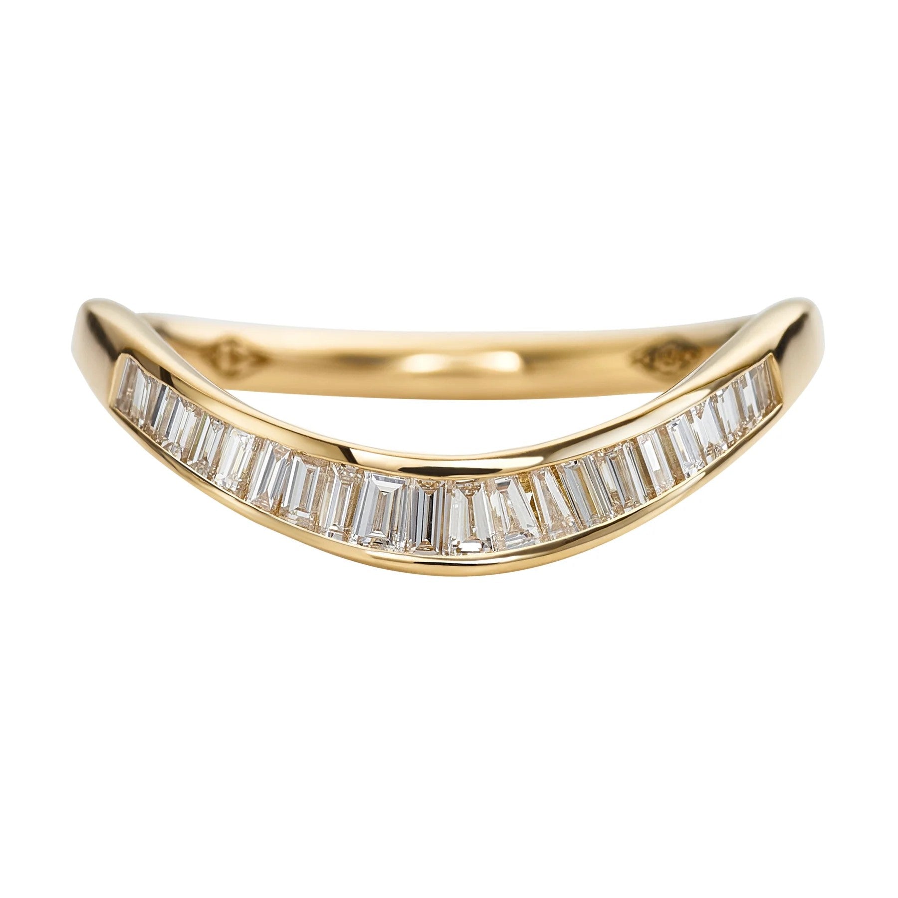 Artemer ORDER ONLY: 18K Gold Channel-Set Tapered Baguette Diamond Curved Band