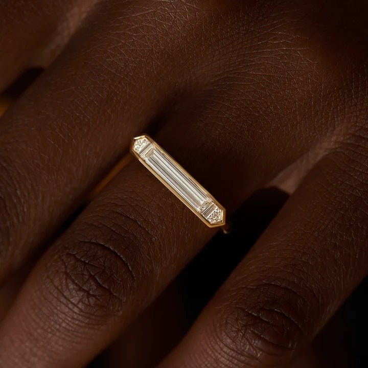 Artemer ORDER ONLY: 18K Gold Framed Baguette &amp; Shield-Cut Diamond Ring