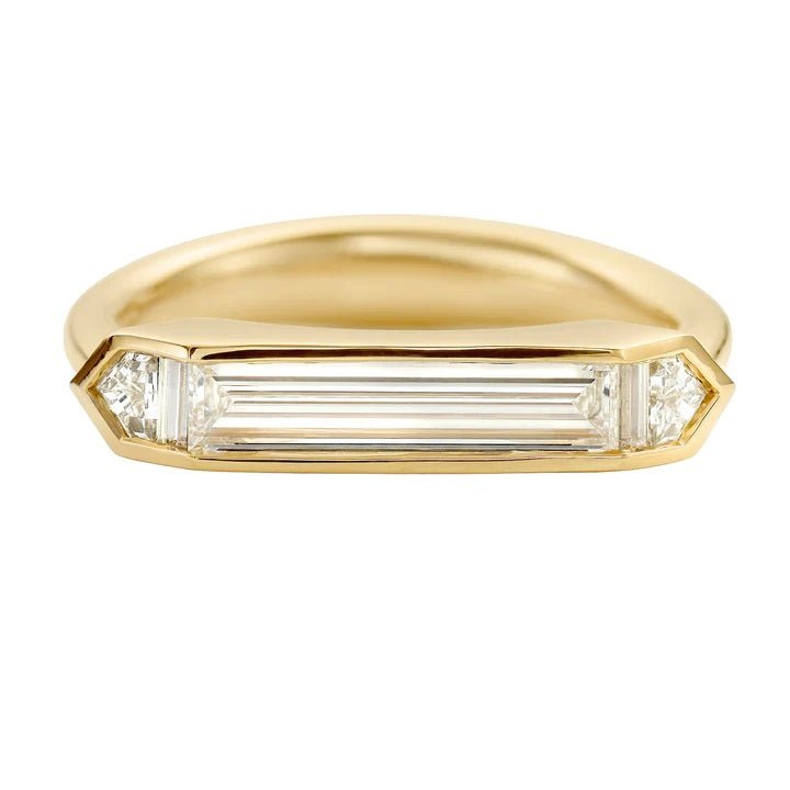 Artemer ORDER ONLY: 18K Gold Framed Baguette &amp; Shield-Cut Diamond Ring