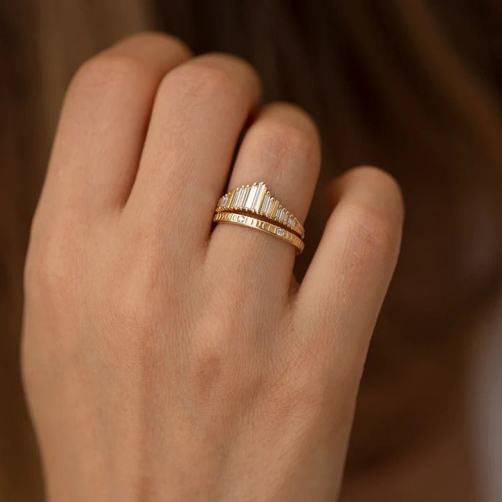 Artemer ORDER ONLY: 18K Gold Needle Baguette Diamond &quot;Tiara&quot; Ring