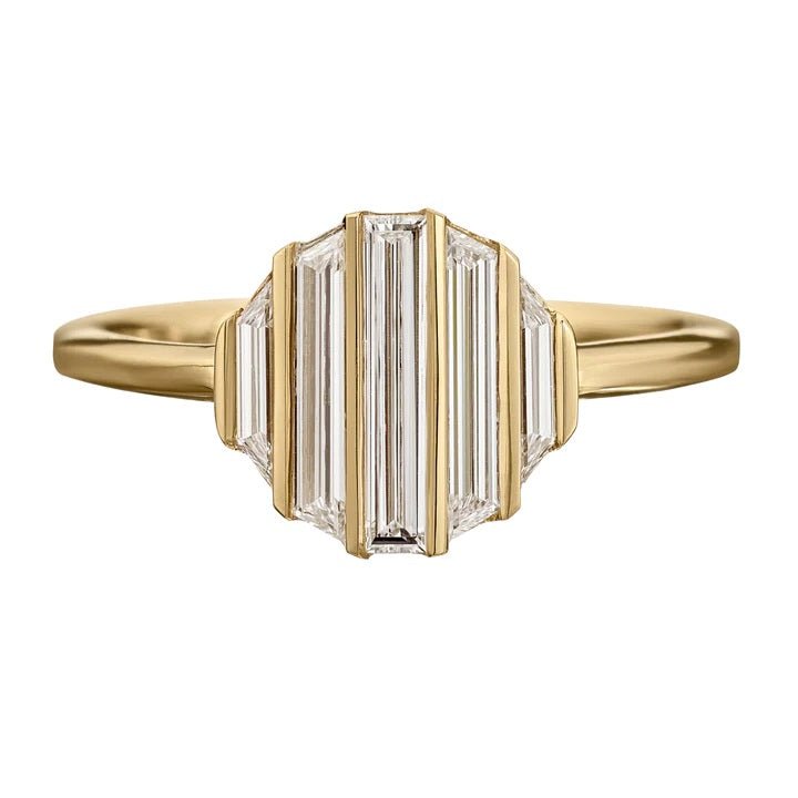 Artemer ORDER ONLY: 18K Gold &quot;Ripple&quot; Trapeze &amp; Baguette Diamond Ring