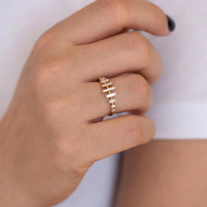 Artemer ORDER ONLY: 18K Gold Spaced Prong-Set Needle Baguette Diamond Ring