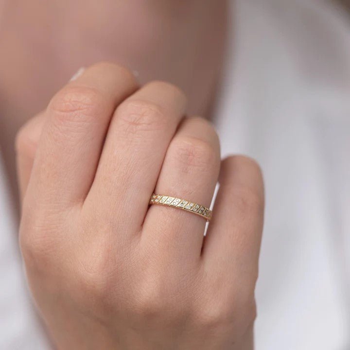 Artemer ORDER ONLY: 18K Gold &quot;Tilted Pattern&quot; Diamond Ring
