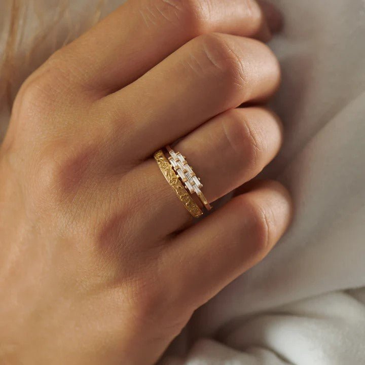 Artemer ORDER ONLY: 18K Gold Triple Row &quot;Woven&quot; Baguette Diamond Ring