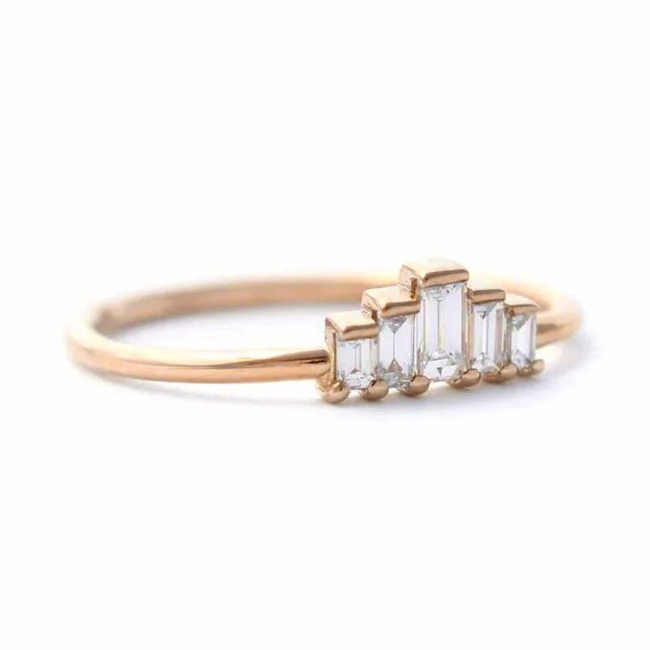 Artemer ORDER ONLY: 18K Rose Gold Small Five Baguette Diamond Ring