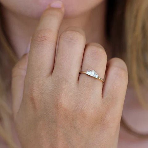 Artemer ORDER ONLY: 18K Rose Gold Small Five Baguette Diamond Ring