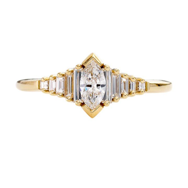 Artemer ORDER ONLY: &quot;Dainty Deco&quot; Marquise Diamond Ring with Baguette Diamonds