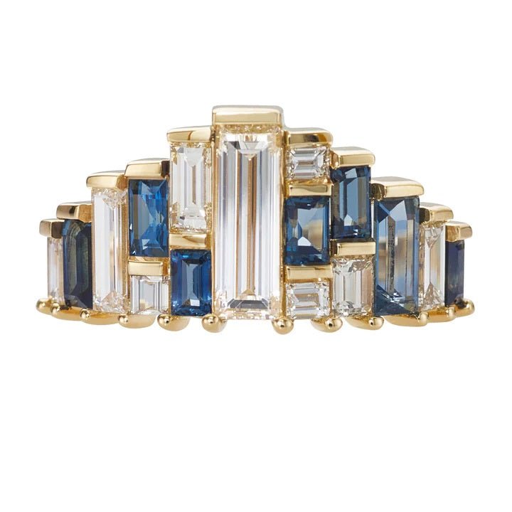 Artemer ORDER ONLY: Diamond &amp; Blue Sapphire Baguette &quot;Tiara&quot; Ring