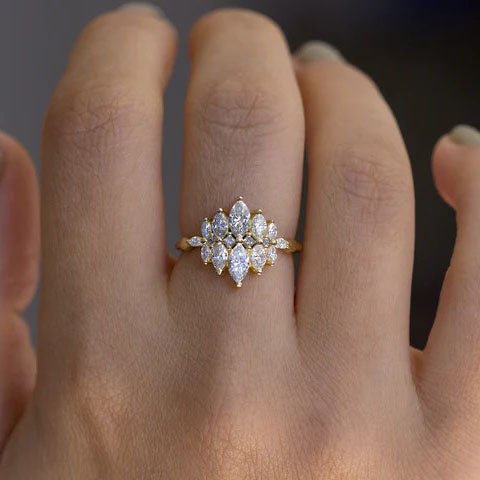 Artemer ORDER ONLY: Marquise Diamond Cluster Ring with Grey Diamond Accents
