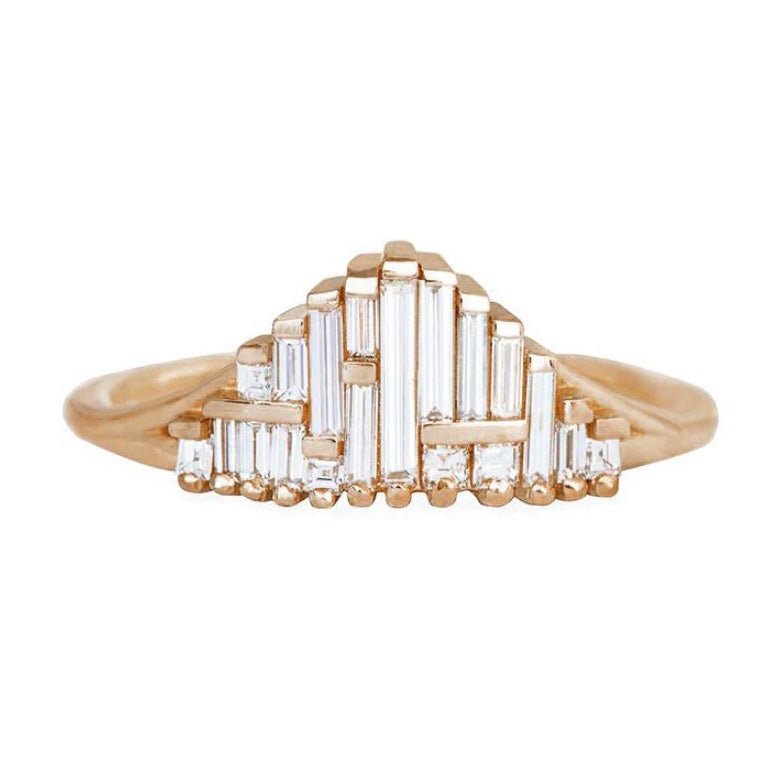 Artemer ORDER ONLY: Rose Gold Graduated Curved Needle Baguette Diamond Ring