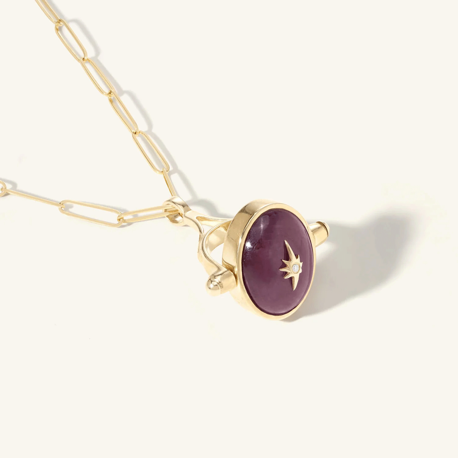 Oval Cabochon Ruby Spinning Pendant with Star Overlay - Peridot Fine Jewelry - Zahava