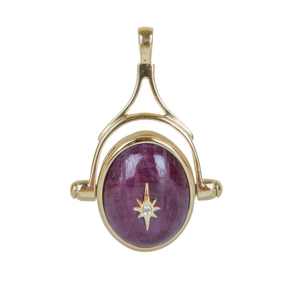 Zahava Oval Cabochon Ruby Spinning Pendant with Star Overlay
