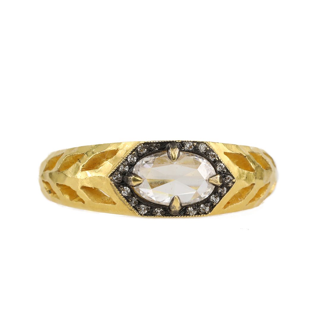 Cathy Waterman Oval Moghul Diamond &amp; 22K Gold Hammered Cutout &quot;Garland&quot; Ring