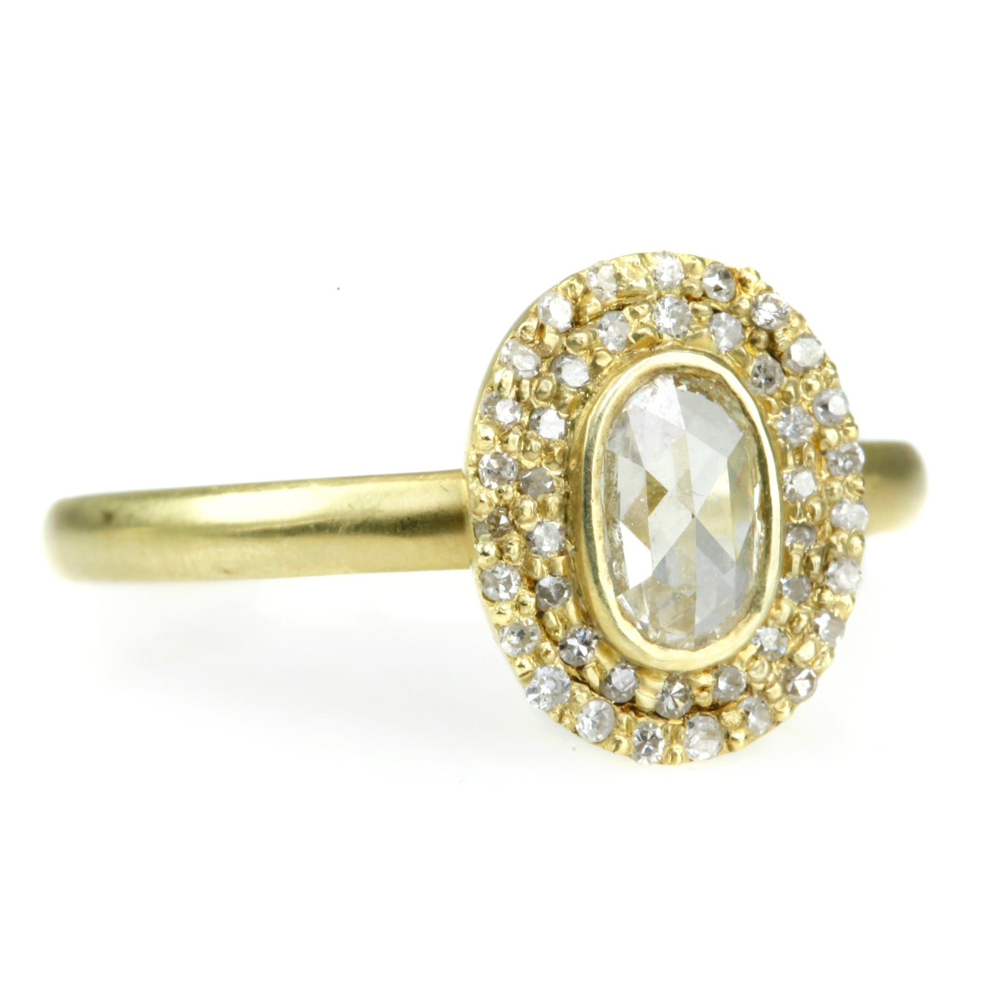 Kothari Oval Rosecut Diamond Ring with Double Diamond Halo