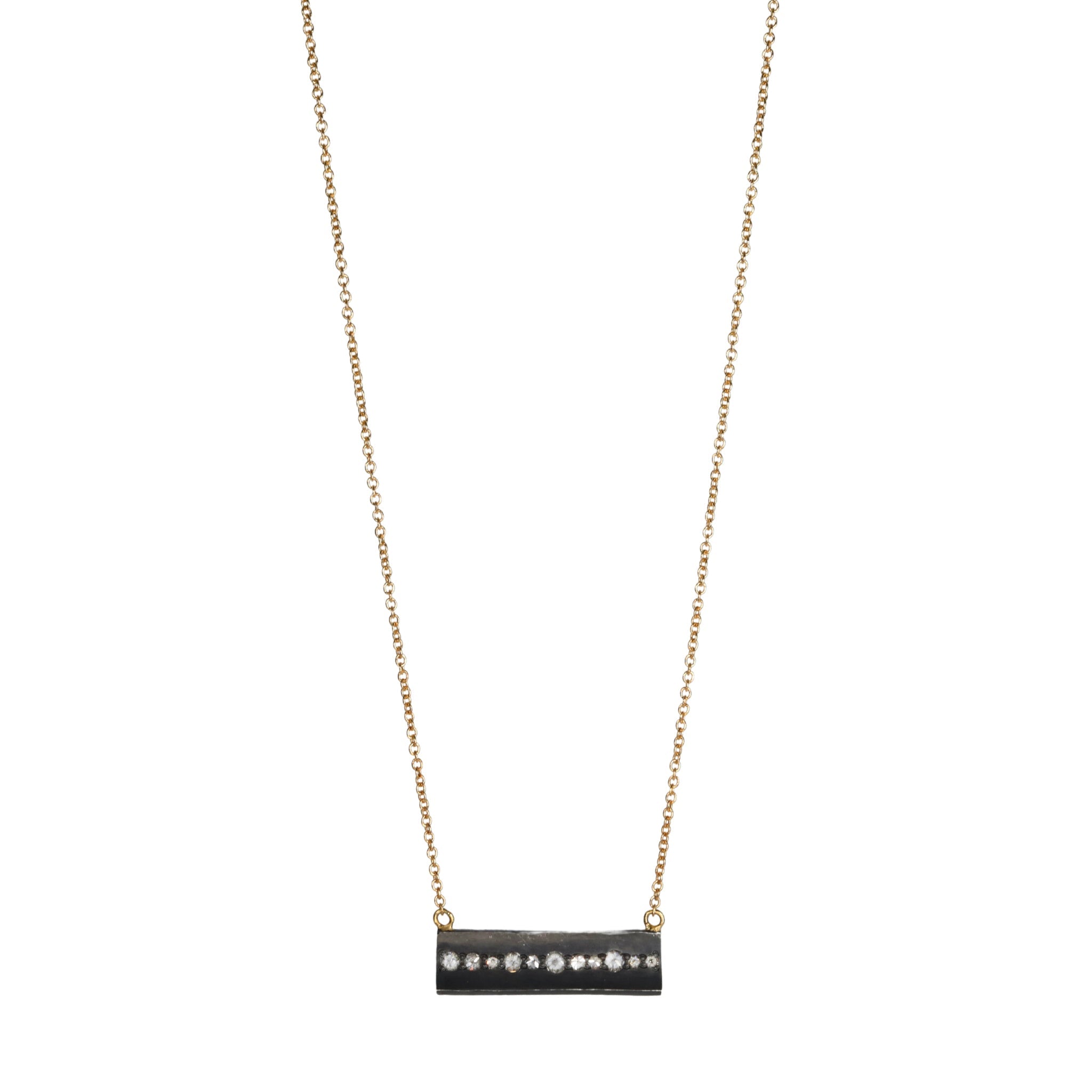 Oxidized Silver Horizontal Rectangular Diamond Necklace on Gold Chain - Peridot Fine Jewelry - TAP by Todd Pownell