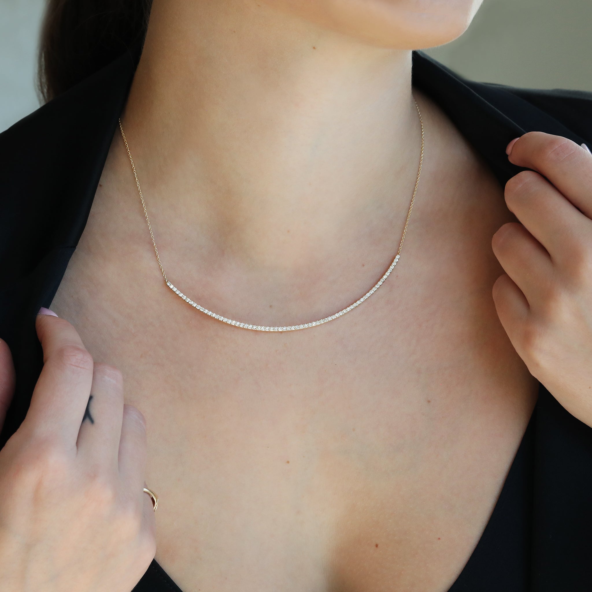 Pave Diamond and 14K Gold Curved &quot;Selma&quot; Necklace - Peridot Fine Jewelry - ILA