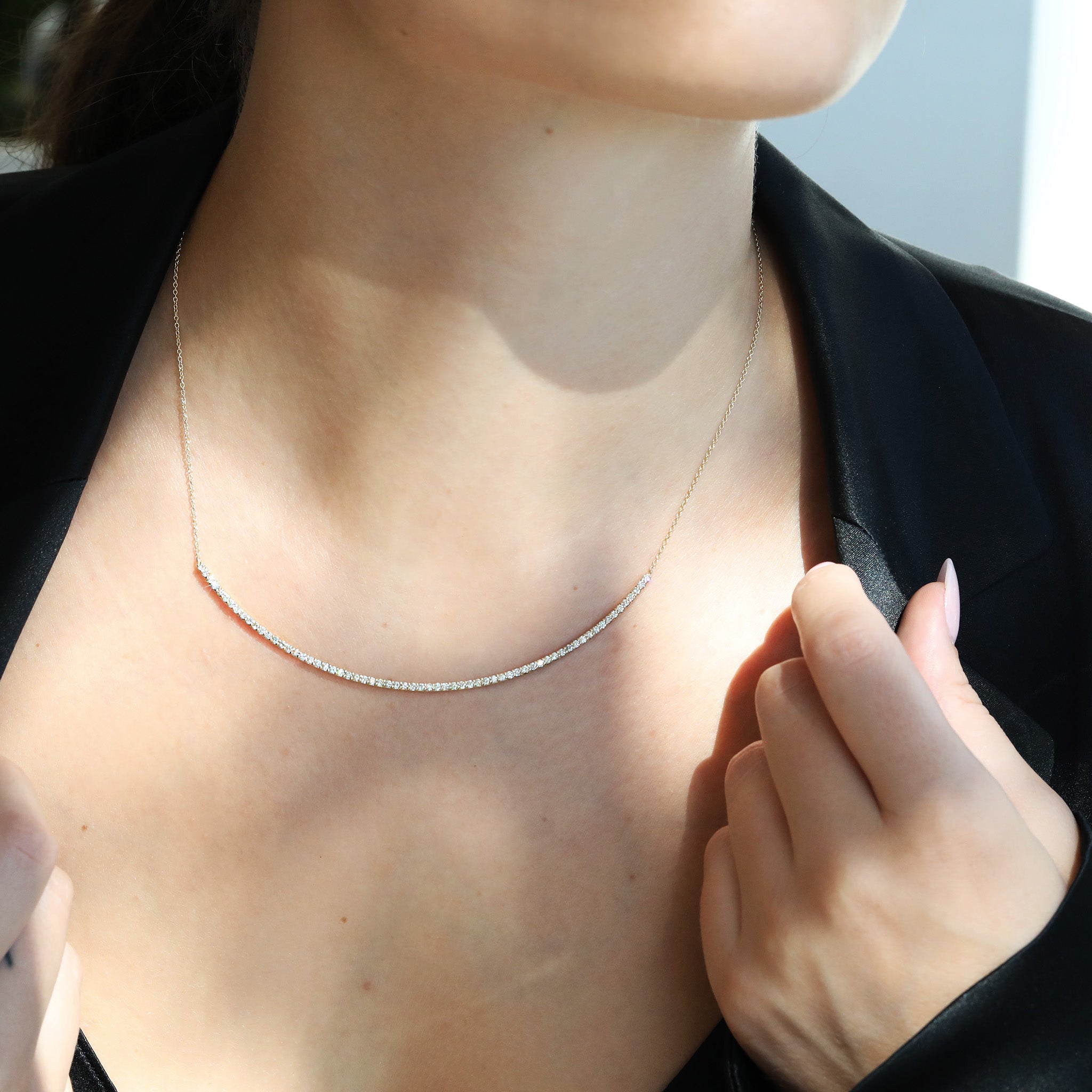 Pave Diamond and 14K Gold Curved &quot;Selma&quot; Necklace - Peridot Fine Jewelry - ILA