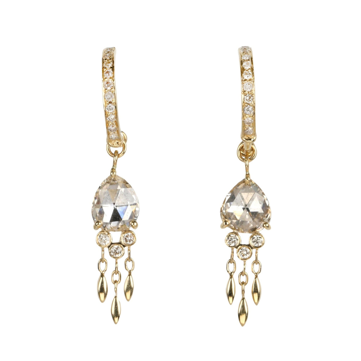 Pave Diamond Hoops with Rosecut Diamond "Jellyfish" Drops - Peridot Fine Jewelry - Celine Daoust