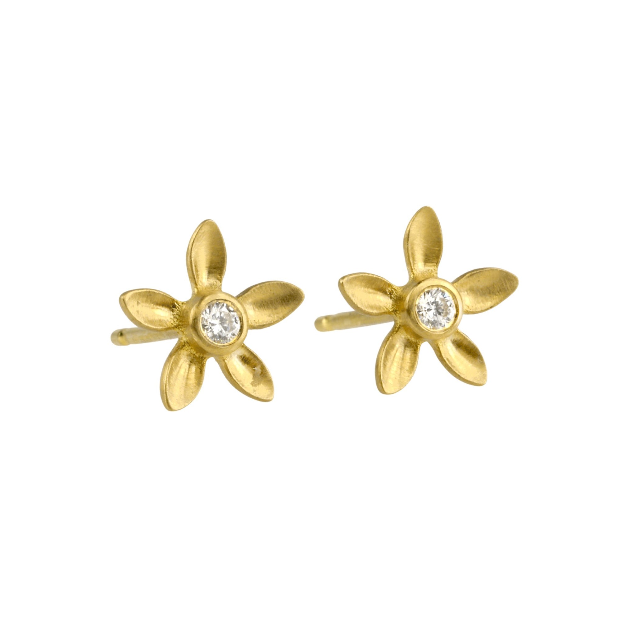 Caroline Ellen 20 Karat Yellow Gold Extra Small Flower Stud Earrings with Diamond Center