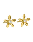 Caroline Ellen 20 Karat Yellow Gold Extra Small Flower Stud Earrings with Diamond Center