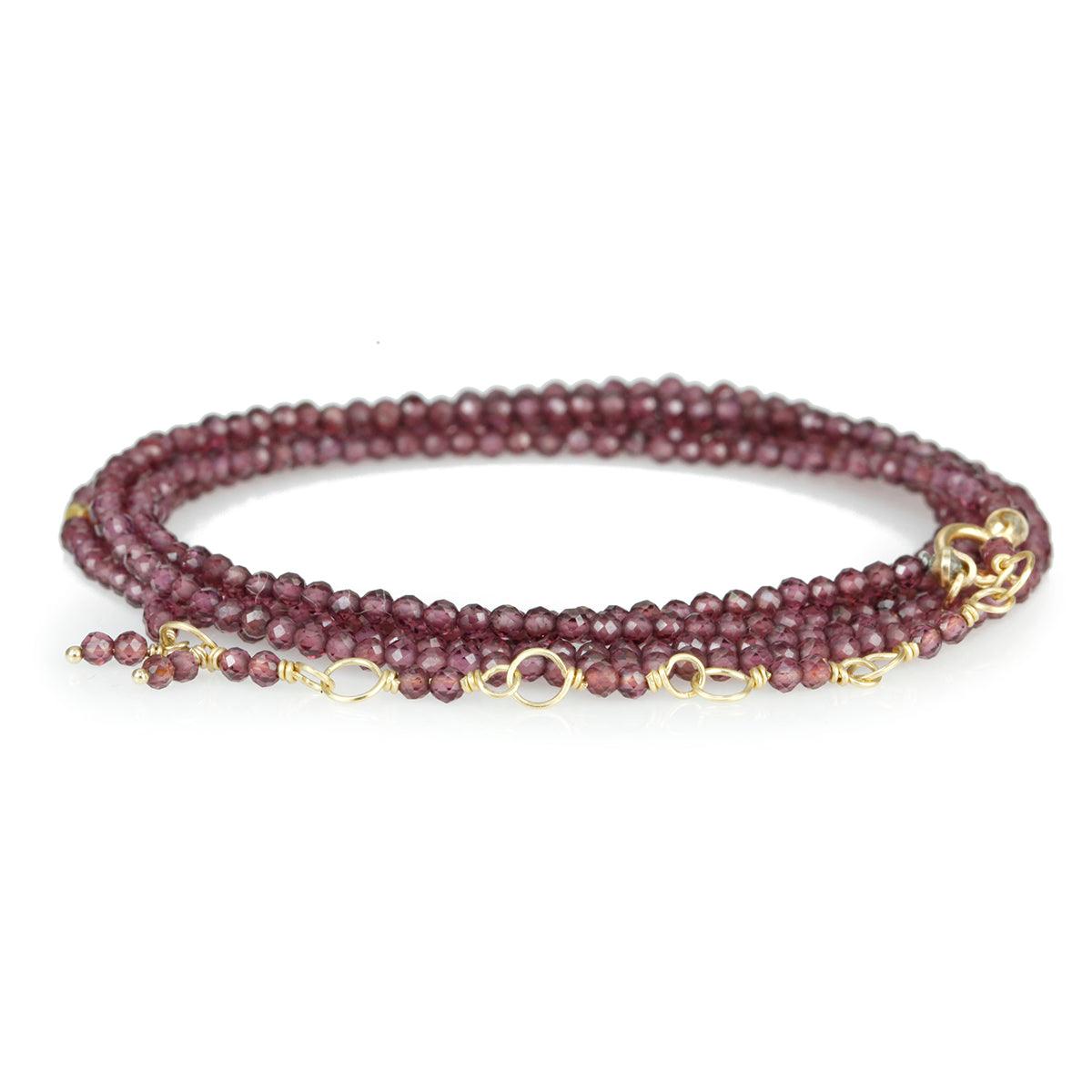 Pink Rhodolite Garnet Beaded Wrap Bracelet - Peridot Fine Jewelry - Anne Sportun