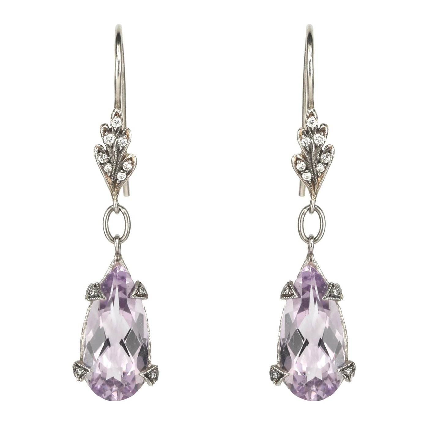 Cathy Waterman Platinum Amethyst &quot;Leaftop&quot; Earrings with Diamonds