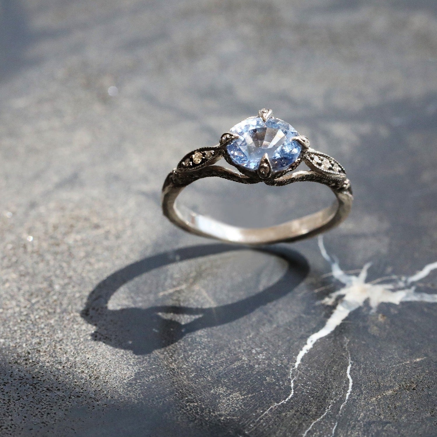 Cathy Waterman Platinum and Blue Sapphire &quot;Petal Side&quot; Ring