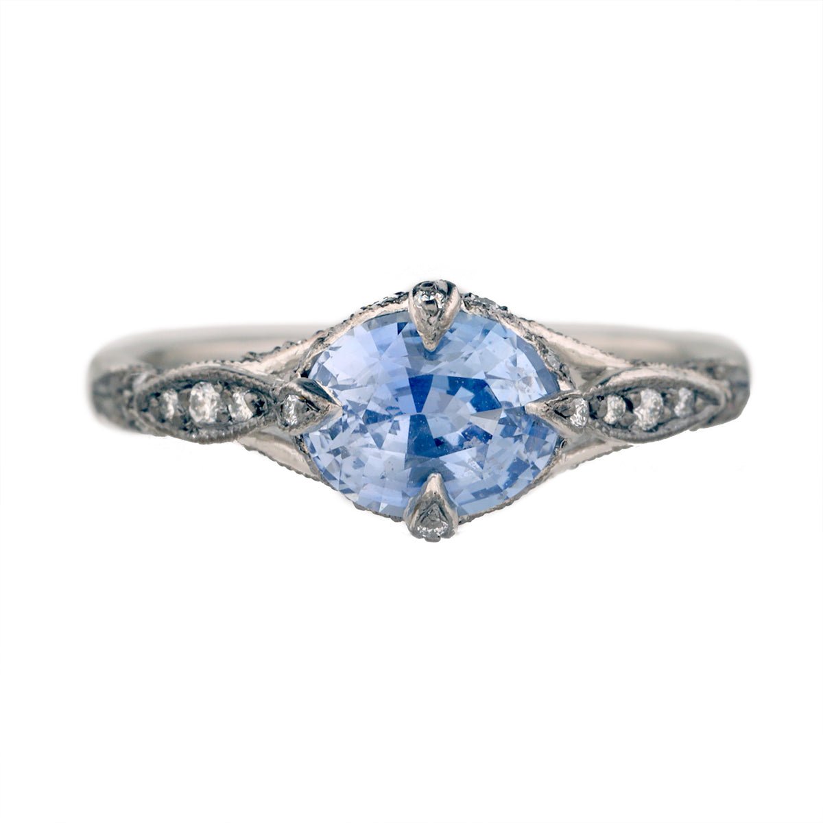 Cathy Waterman Platinum and Blue Sapphire &quot;Petal Side&quot; Ring