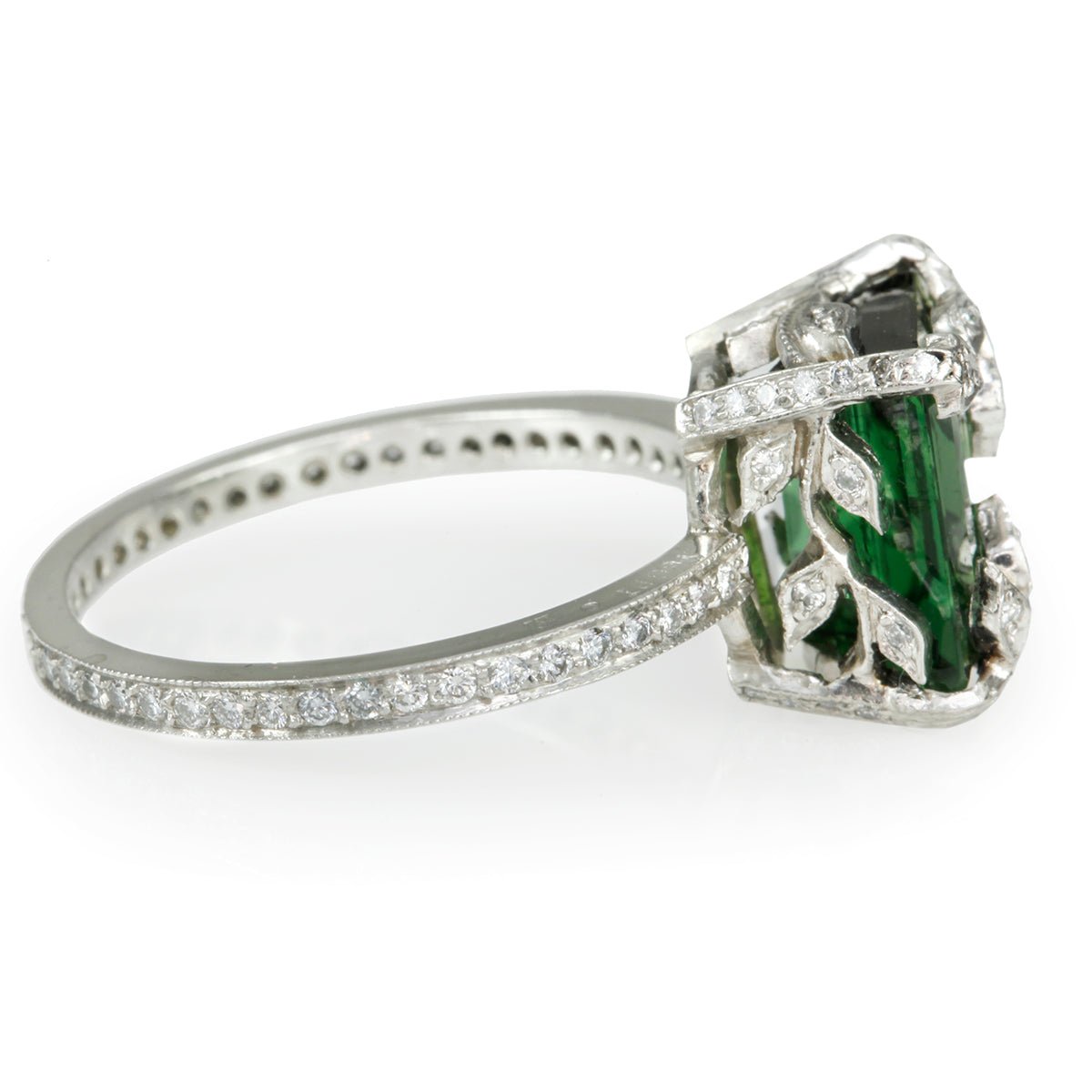 Cathy Waterman Platinum and Diamond &quot;Forest&quot; Ring with Emerald-Cut Green Tourmaline
