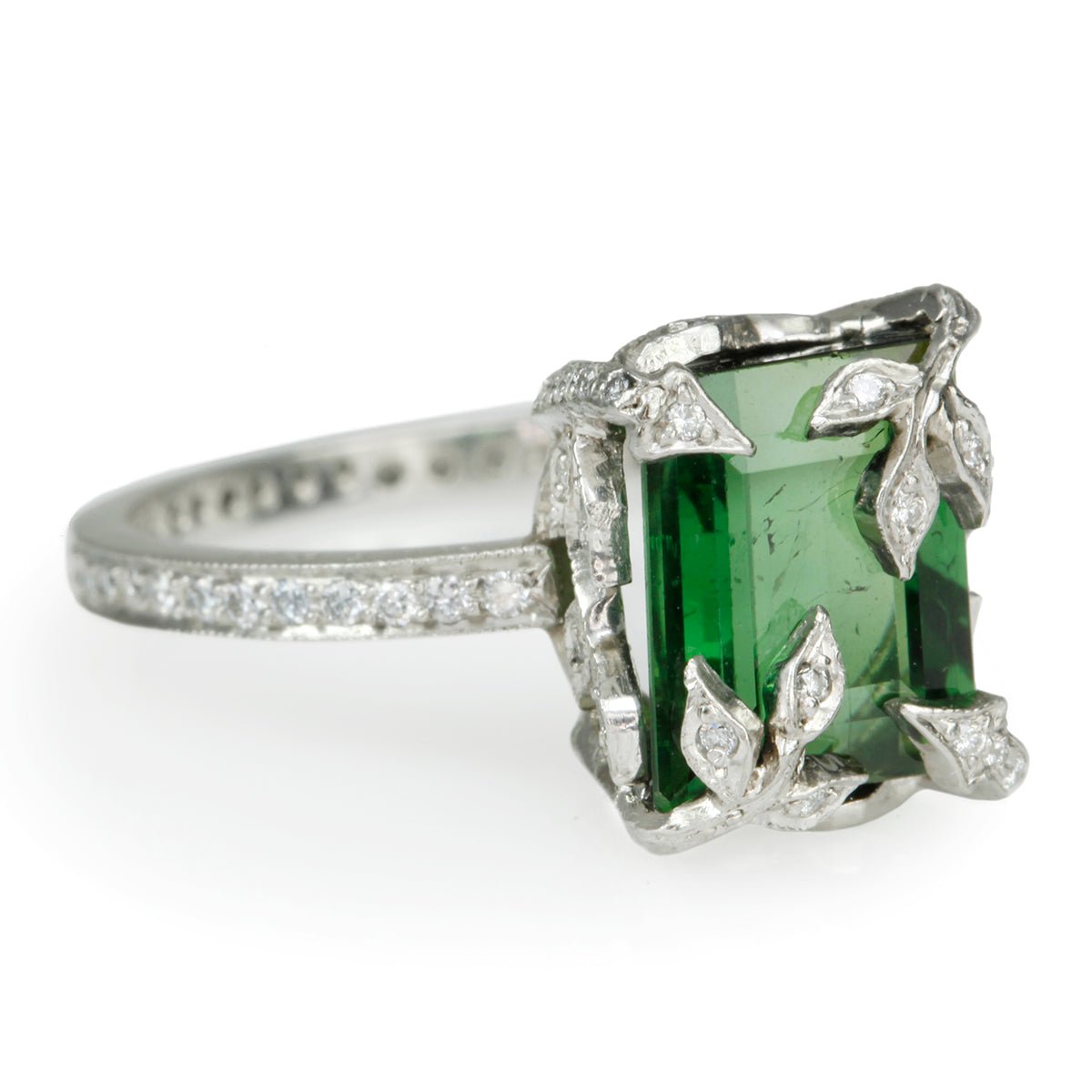 Cathy Waterman Platinum and Diamond &quot;Forest&quot; Ring with Emerald-Cut Green Tourmaline