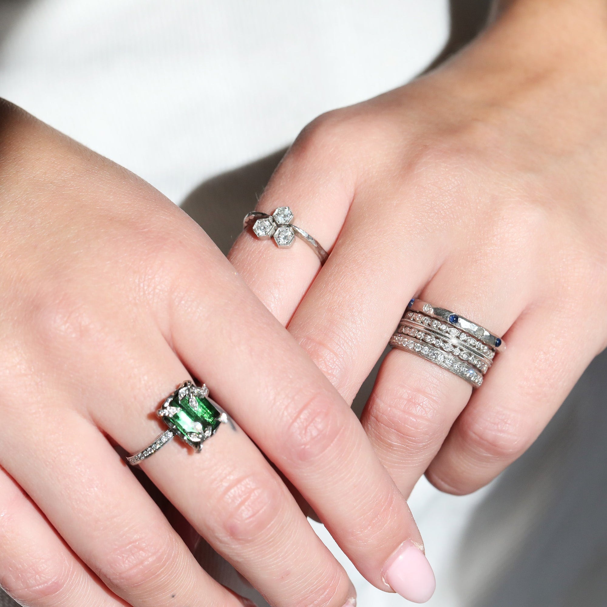 Platinum and Diamond &quot;Triple Hexagonal&quot; Ring - Peridot Fine Jewelry - Cathy Waterman
