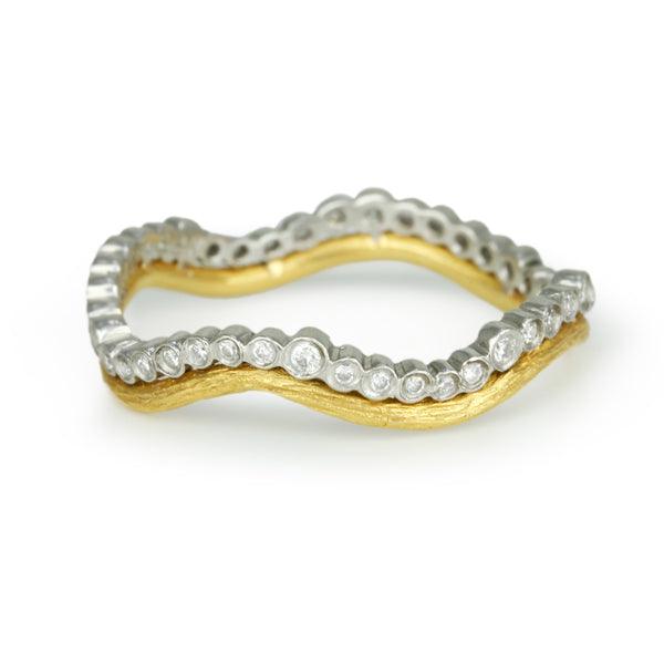 Platinum and Gold &quot;Branch and Scallop&quot; Ring with Diamonds - Peridot Fine Jewelry - Cathy Waterman