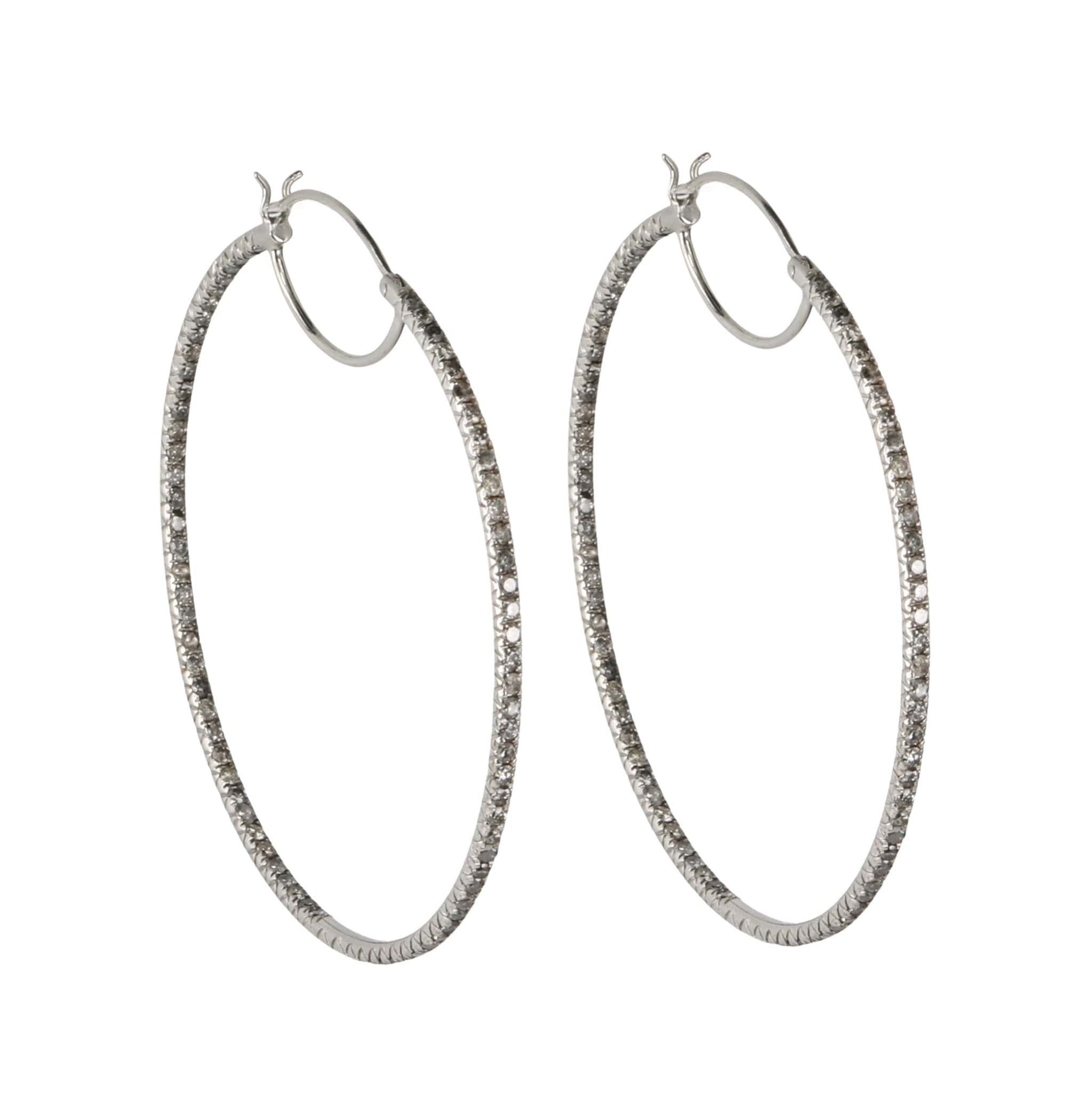 Cathy Waterman Platinum and Pave Silver Diamond Large Hoop Earrings