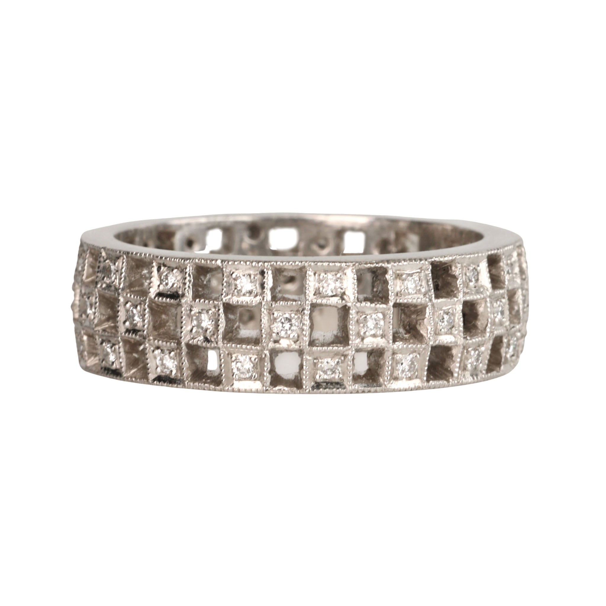 Platinum &amp; Diamond &quot;Checkerboard&quot; Ring - Peridot Fine Jewelry - Cathy Waterman