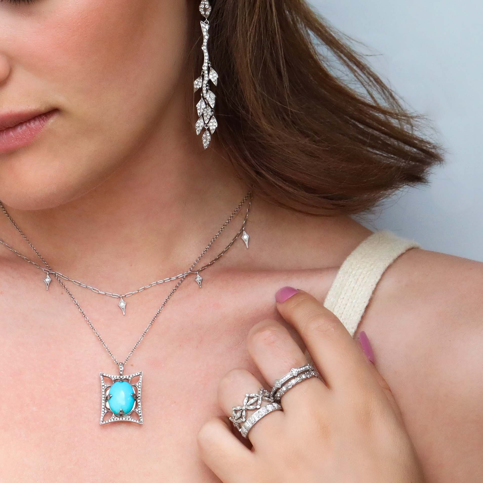 Cathy Waterman Platinum &amp; Diamond &quot;Thorn Frame&quot; Turquoise Locket