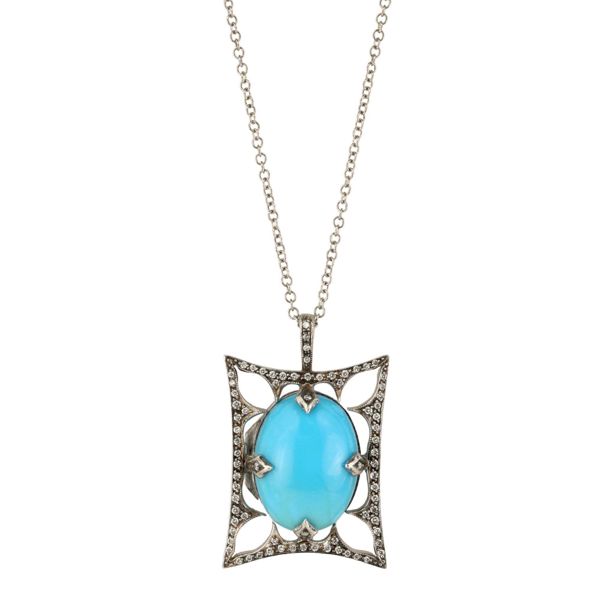 Cathy Waterman Platinum &amp; Diamond &quot;Thorn Frame&quot; Turquoise Locket
