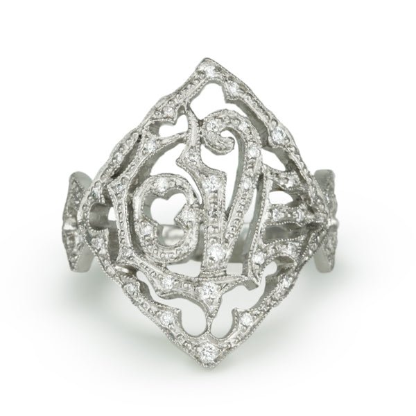 Platinum &quot;Love&quot; Ring with Diamonds