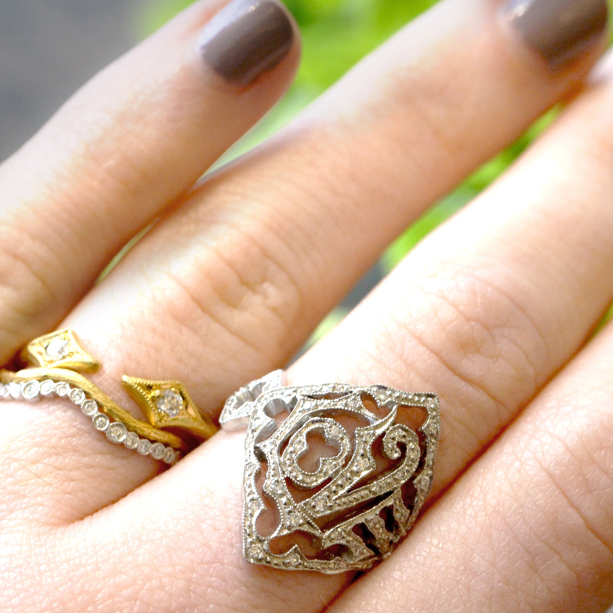 Platinum &quot;Love&quot; Ring with Diamonds