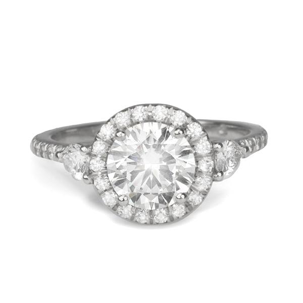 Mark Patterson Platinum Mount with Diamond Halo and Pear-Shaped Diamond Shoulders